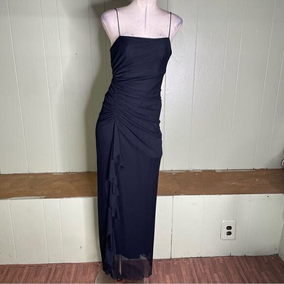 Vintage Y2K Dark Fairy Goth Slinky Black Spaghetti Strap Back Maxi Dress Sz M - Picture 2 of 9